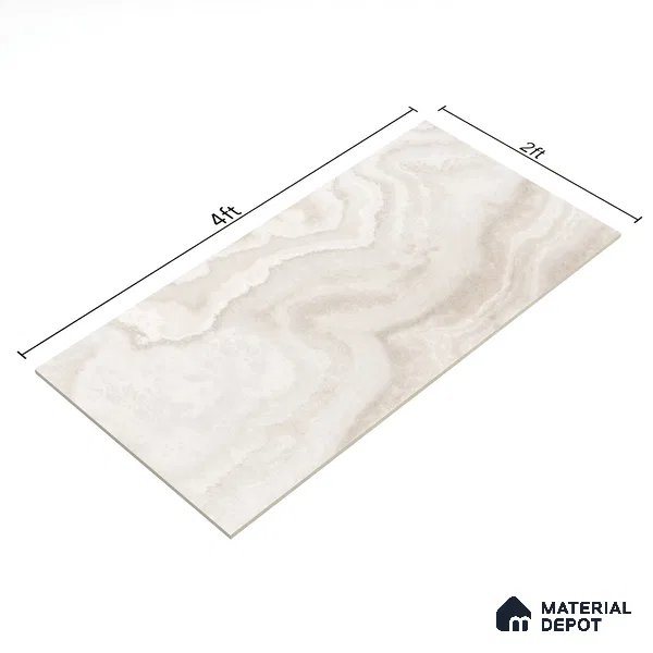 Marble Wall & Floor Tile TL 06912 Beige 4 ft x 2 ft Matte Finish Vitrified Tile - 9 mm | 8 Random Designs | Suitable For Living Room, Bedroom, Kitchen