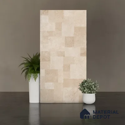 Beige Stacked Stone Floor & Wall Tile TL 06916 Prestige Evardo Crema 2 ft x 4 ft Vitrified Carving Matte Finish - 9 mm | 4 Random Design | Suitable for Living Room, Bedroom, Bathroom