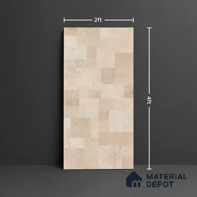 Beige Stacked Stone Floor & Wall Tile TL 06916 Prestige Evardo Crema 2 ft x 4 ft Vitrified Carving Matte Finish - 9 mm | 4 Random Design | Suitable for Living Room, Bedroom, Bathroom