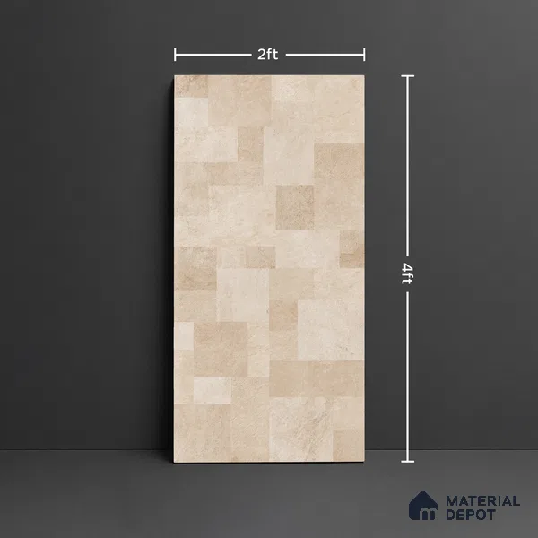 Beige Stacked Stone Floor & Wall Tile TL 06916 Prestige Evardo Crema 2 ft x 4 ft Vitrified Carving Matte Finish - 9 mm | 4 Random Design | Suitable for Living Room, Bedroom, Bathroom