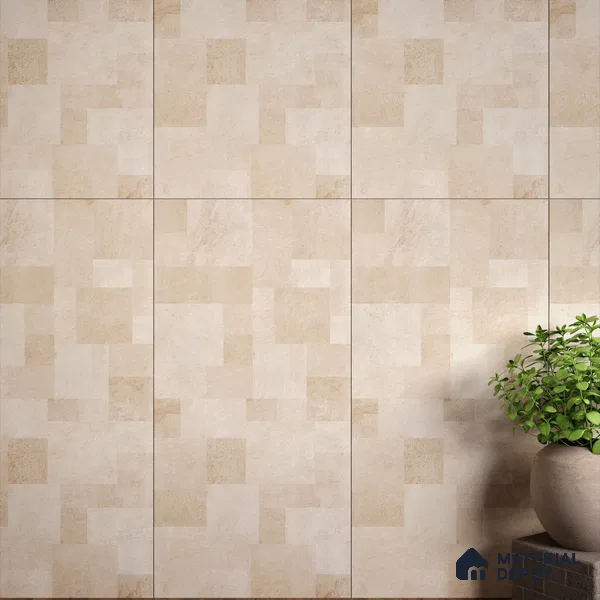 Beige Stacked Stone Floor & Wall Tile TL 06916 Prestige Evardo Crema 2 ft x 4 ft Vitrified Carving Matte Finish - 9 mm | 4 Random Design | Suitable for Living Room, Bedroom, Bathroom