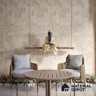 Beige Stacked Stone Floor & Wall Tile TL 06916 Prestige Evardo Crema 2 ft x 4 ft Vitrified Carving Matte Finish - 9 mm | 4 Random Design | Suitable for Living Room, Bedroom, Bathroom