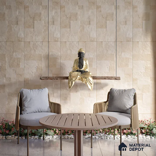Beige Stacked Stone Floor & Wall Tile TL 06916 Prestige Evardo Crema 2 ft x 4 ft Vitrified Carving Matte Finish - 9 mm | 4 Random Design | Suitable for Living Room, Bedroom, Bathroom