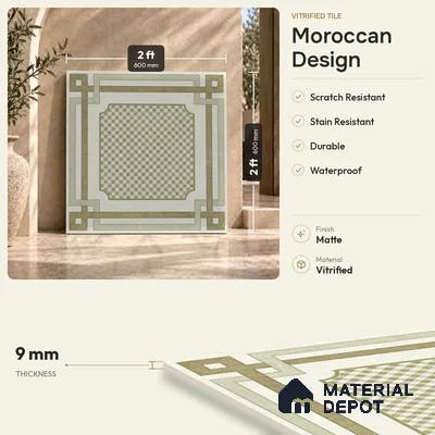 Beige Moroccan Wall & Floor Tile TL 06922 2 ft x 2 ft Vitrified Carving Matte Finish - 9 mm | Suitable For Kitchen, Bedroom, Dining Area | Please Expect a Slight Variation of Pattern