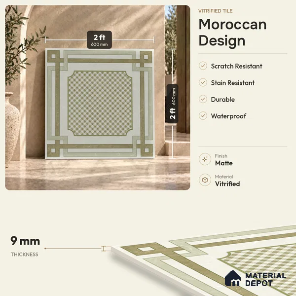 Beige Moroccan Wall & Floor Tile TL 06922 2 ft x 2 ft Vitrified Carving Matte Finish - 9 mm | Suitable For Kitchen, Bedroom, Dining Area | Please Expect a Slight Variation of Pattern