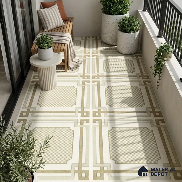 Beige Moroccan Wall & Floor Tile TL 06922 2 ft x 2 ft Vitrified Carving Matte Finish - 9 mm | Suitable For Kitchen, Bedroom, Dining Area | Please Expect a Slight Variation of Pattern