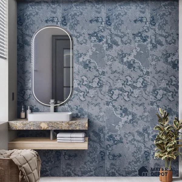 Black Rustic Wall & Floor Tile TL 06924 2 ft x 4 ft Vitrified Carving Matte Finish - 9 mm | 4 Random Design | Suitable for Living Room, Bedroom, Bathroom