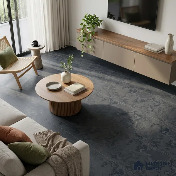 Black Rustic Wall & Floor Tile TL 06924 2 ft x 4 ft Vitrified Carving Matte Finish - 9 mm | 4 Random Design | Suitable for Living Room, Bedroom, Bathroom