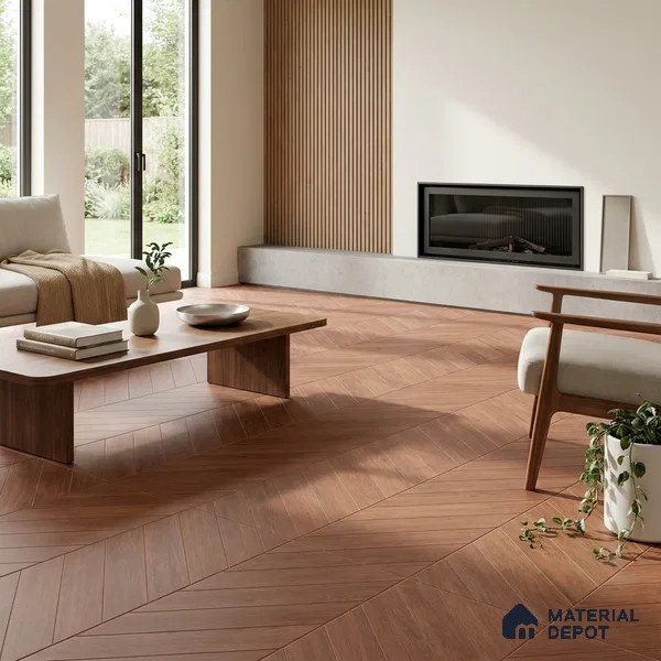 Brown Wood Floor Tile TL 06927 2 ft x 4 ft Vitrified Carving Matte Finish - 9 mm | Suitable for Living Room, Bedroom, Bathroom