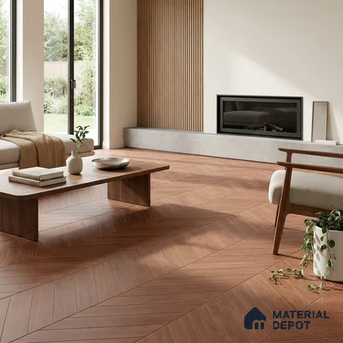Brown Wood Floor Tile TL 06927 2 ft x 4 ft Vitrified Carving Matte Finish - 9 mm | Suitable for Living Room, Bedroom, Bathroom