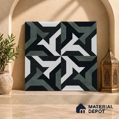 Black Moroccan Wall & Floor Tile TL 06930 2 ft x 2 ft Vitrified Carving Matte Finish - 9 mm | Suitable For Kitchen, Foyer, Dining Area | Please Expect a Slight Variation of Pattern