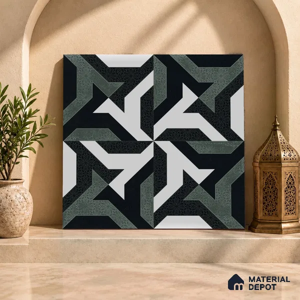 Black Moroccan Wall & Floor Tile TL 06930 2 ft x 2 ft Vitrified Carving Matte Finish - 9 mm | Suitable For Kitchen, Foyer, Dining Area | Please Expect a Slight Variation of Pattern