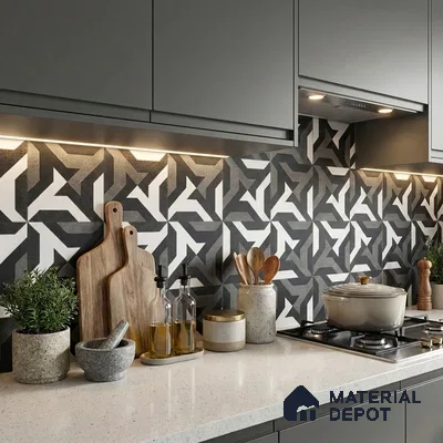 Black Moroccan Wall & Floor Tile TL 06930 2 ft x 2 ft Vitrified Carving Matte Finish - 9 mm | Suitable For Kitchen, Foyer, Dining Area | Please Expect a Slight Variation of Pattern