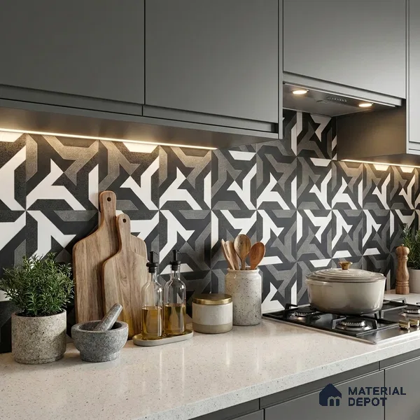 Black Moroccan Wall & Floor Tile TL 06930 2 ft x 2 ft Vitrified Carving Matte Finish - 9 mm | Suitable For Kitchen, Foyer, Dining Area | Please Expect a Slight Variation of Pattern