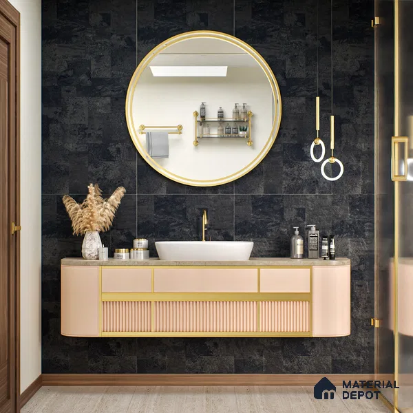 Black Stone Floor & Wall Tile TL 06936 Prestige Evardo Nero 2 ft x 4 ft Vitrified Carving Matte Finish - 9 mm | 4 Random Design | Suitable for Living Room, Bedroom, Bathroom