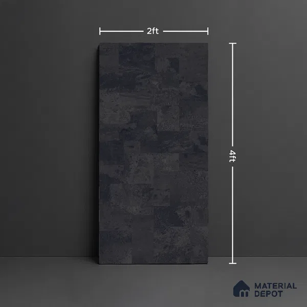 Black Stone Floor & Wall Tile TL 06936 Prestige Evardo Nero 2 ft x 4 ft Vitrified Carving Matte Finish - 9 mm | 4 Random Design | Suitable for Living Room, Bedroom, Bathroom