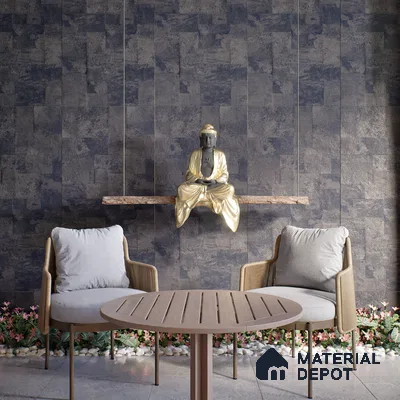 Black Stone Floor & Wall Tile TL 06936 Prestige Evardo Nero 2 ft x 4 ft Vitrified Carving Matte Finish - 9 mm | 4 Random Design | Suitable for Living Room, Bedroom, Bathroom