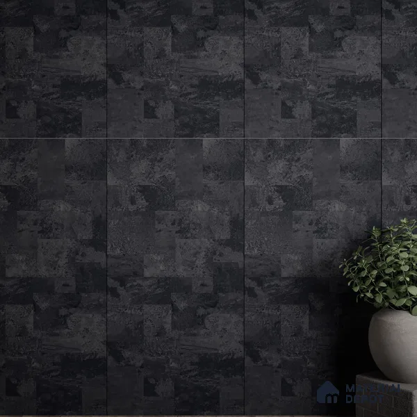 Black Stone Floor & Wall Tile TL 06936 Prestige Evardo Nero 2 ft x 4 ft Vitrified Carving Matte Finish - 9 mm | 4 Random Design | Suitable for Living Room, Bedroom, Bathroom