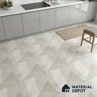 Beige Geometric Wall & Floor Tile TL 06946 2 ft x 2 ft Vitrified Carving Matte Finish - 9 mm | Suitable for Living Room, Bedroom, Bathroom | Please Expect a Slight Variation of Pattern (Sample)