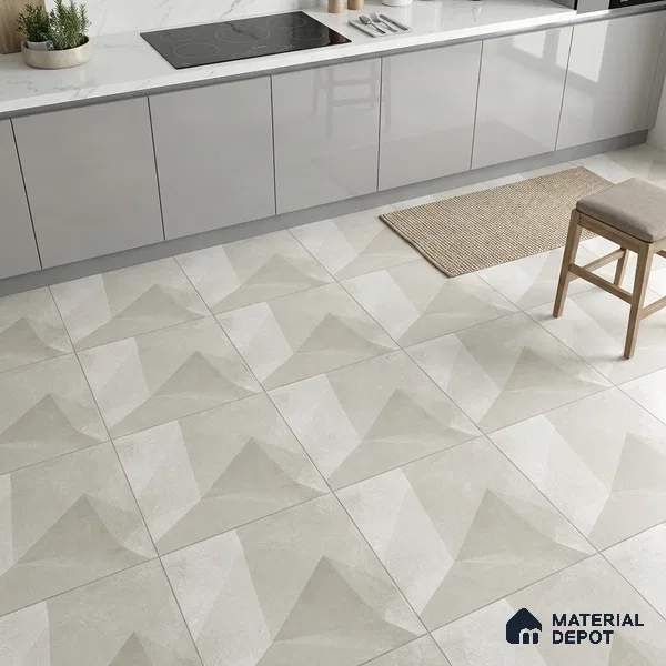 Beige Geometric Wall & Floor Tile TL 06946 2 ft x 2 ft Vitrified Carving Matte Finish - 9 mm | Suitable for Living Room, Bedroom, Bathroom | Please Expect a Slight Variation of Pattern (Sample)