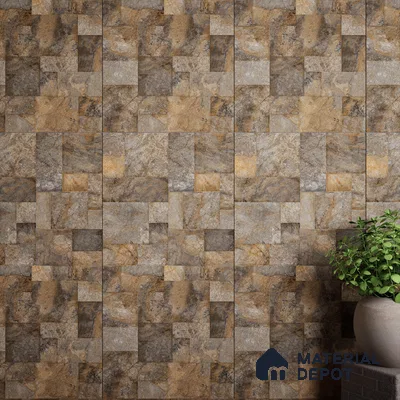 Brown Stone Floor & Wall Tile TL 06951 Prestige Evardo Brown 2 ft x 4 ft Vitrified Carving Matte Finish - 9 mm | 4 Random Design | Suitable for Living Room, Bedroom, Bathroom