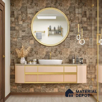 Brown Stone Floor & Wall Tile TL 06951 Prestige Evardo Brown 2 ft x 4 ft Vitrified Carving Matte Finish - 9 mm | 4 Random Design | Suitable for Living Room, Bedroom, Bathroom