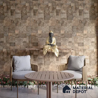 Brown Stone Floor & Wall Tile TL 06951 Prestige Evardo Brown 2 ft x 4 ft Vitrified Carving Matte Finish - 9 mm | 4 Random Design | Suitable for Living Room, Bedroom, Bathroom