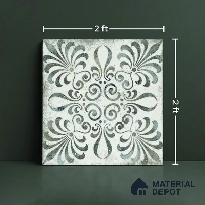 White Patterned Wall & Floor Tile TL 06963 2 ft x 2 ft Vitrified Carving Matte Finish - 9 mm | Suitable for Living Room, Bedroom, Bathroom | Please Expect a Slight Variation of Pattern