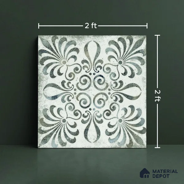 White Patterned Wall & Floor Tile TL 06963 2 ft x 2 ft Vitrified Carving Matte Finish - 9 mm | Suitable for Living Room, Bedroom, Bathroom | Please Expect a Slight Variation of Pattern