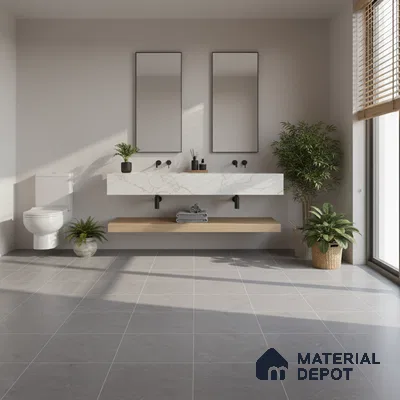 Grey Marble Floor Tile TL 06965   1 ft x 1 ft Ceramic Carving Matte Finish - 9 mm | Suitable for Living Room, Bedroom, Bathroom