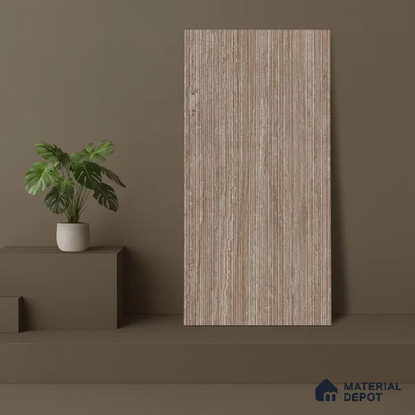Punch Brown Rustic Wall Tile TL 06968 2 ft x 4 ft Vitrified Carving Matte Finish - 9 mm | 6 Random Design | Suitable for Living Room, Bathroom & Office