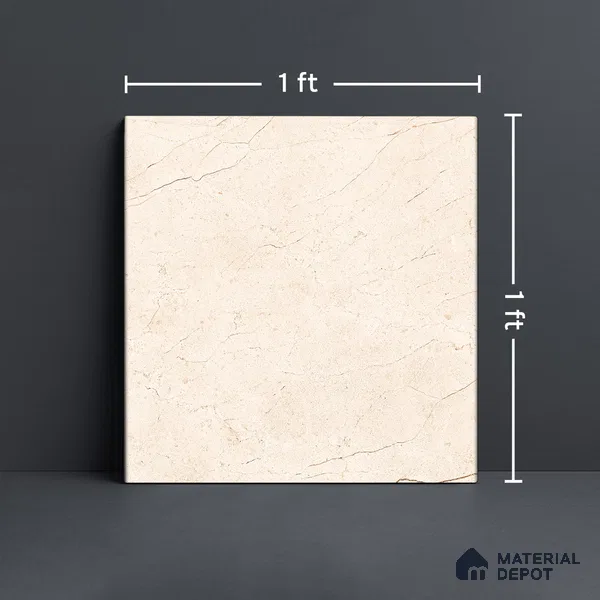 Beige Marble Floor Tile TL 06971   1 ft x 1 ft Ceramic Carving Matte Finish - 9 mm | Suitable for Living Room, Bedroom, Bathroom
