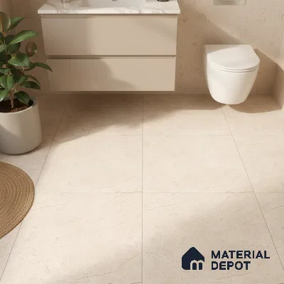 Beige Marble Floor Tile TL 06971   1 ft x 1 ft Ceramic Carving Matte Finish - 9 mm | Suitable for Living Room, Bedroom, Bathroom