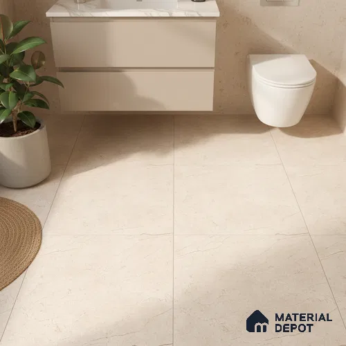Beige Marble Floor Tile TL 06971   1 ft x 1 ft Ceramic Carving Matte Finish - 9 mm | Suitable for Living Room, Bedroom, Bathroom