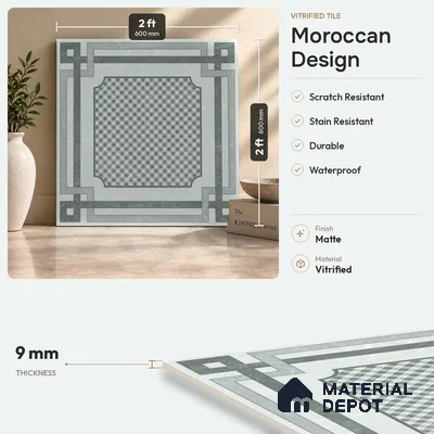 Grey Moroccan Wall & Floor Tile TL 06979 2 ft x 2 ft Vitrified Carving Matte Finish - 9 mm | Suitable For Kitchen, Bedroom, Dining Area | Please Expect a Slight Variation of Pattern