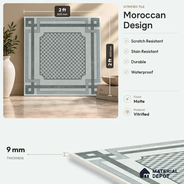 Grey Moroccan Wall & Floor Tile TL 06979 2 ft x 2 ft Vitrified Carving Matte Finish - 9 mm | Suitable For Kitchen, Bedroom, Dining Area | Please Expect a Slight Variation of Pattern