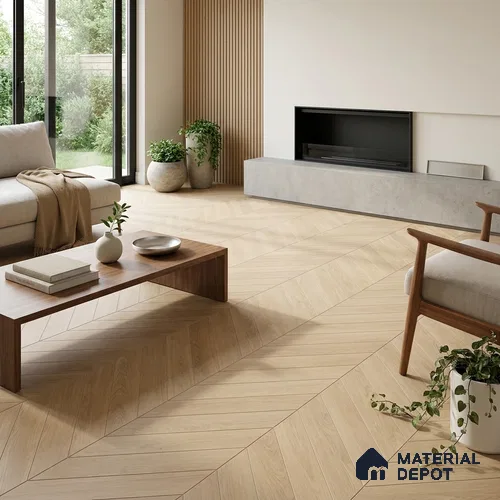 Beige Wood Floor Tile TL 06987 2 ft x 4 ft Vitrified Carving Matte Finish - 9 mm | Suitable for Living Room, Bedroom, Bathroom