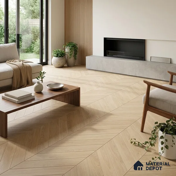 Beige Wood Floor Tile TL 06987 2 ft x 4 ft Vitrified Carving Matte Finish - 9 mm | Suitable for Living Room, Bedroom, Bathroom