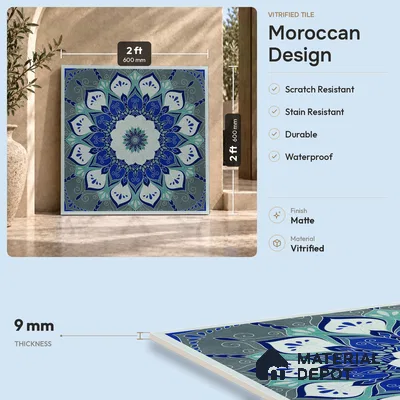 Moroccan Wall & Floor Tile TL 06993   2 ft x 2 ft Vitrified Carving Matte Finish - 9 mm | Suitable For Kitchen, Accent/Feature Wall, Dining Area | Please Expect a Slight Variation of Pattern