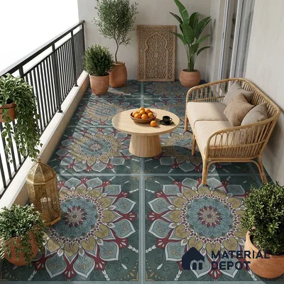 Moroccan Wall & Floor Tile TL 06994   2 ft x 2 ft Vitrified Carving Matte Finish - 9 mm | Suitable For Kitchen, Accent/Feature Wall, Dining Area | Please Expect a Slight Variation of Pattern