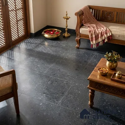 Black Stone Floor & Wall Tile TL 06997 Prestige Ceppo Nero 2 ft x 4 ft Vitrified Carving Matte Finish - 9 mm | 4 Random Design | Suitable for Living Room, Bedroom, Bathroom