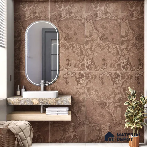 Brown Rustic Wall & Floor Tile TL 07010 2 ft x 4 ft Vitrified Carving Matte Finish - 9 mm | 4 Random Design | Suitable for Living Room, Bedroom, Bathroom
