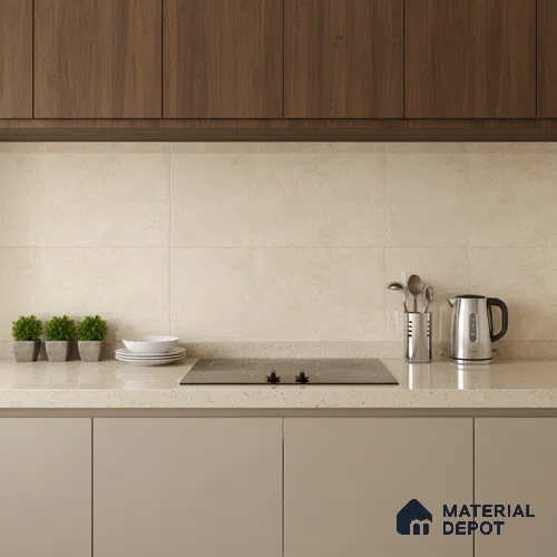 Beige Rustic Wall Tile TL 07015 2 ft x 1 ft Ceramic Carving Satin Finish - 9 mm | Suitable for Living Room, Bedroom, Bathroom