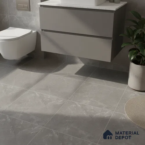 Grey Marble Floor Tile TL 07017   1 ft x 1 ft Ceramic Carving Matte Finish - 9 mm | Suitable for Living Room, Bedroom, Bathroom