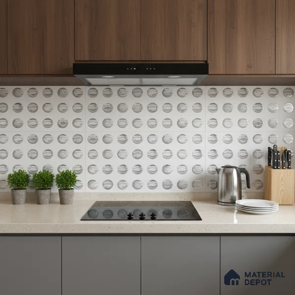 White Metallic Wall Tile TL 07020 2 ft x 1 ft Ceramic Carving Metallic Finish - 9 mm | Suitable for Living Room, Bedroom, Bathroom