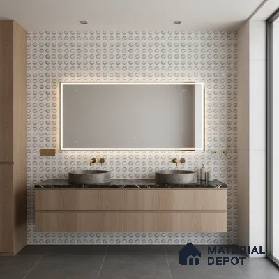 White Metallic Wall Tile TL 07020 2 ft x 1 ft Ceramic Carving Metallic Finish - 9 mm | Suitable for Living Room, Bedroom, Bathroom
