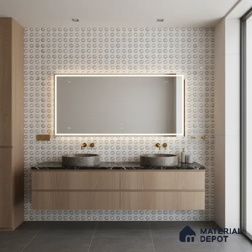 White Metallic Wall Tile TL 07020 2 ft x 1 ft Ceramic Carving Metallic Finish - 9 mm | Suitable for Living Room, Bedroom, Bathroom