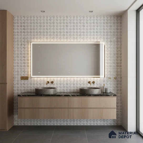 White Metallic Wall Tile TL 07020 2 ft x 1 ft Ceramic Carving Metallic Finish - 9 mm | Suitable for Living Room, Bedroom, Bathroom