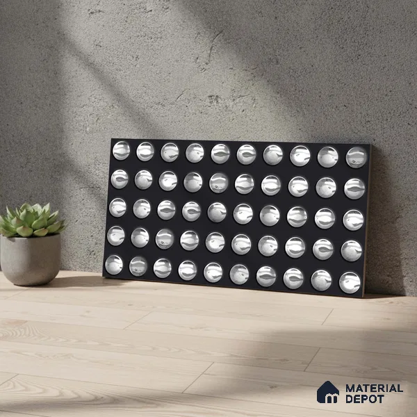 Black Metallic Wall Tile TL 07021 2 ft x 1 ft Ceramic Carving Metallic Finish - 9 mm | Suitable for Living Room, Bedroom, Bathroom