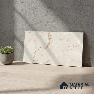 Beige Marble Wall Tile TL 07024 2 ft x 1 ft Ceramic Carving Satin Finish - 9 mm | Suitable for Living Room, Bedroom, Bathroom